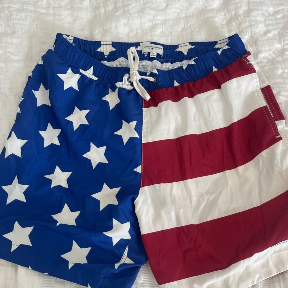 Modern amusement size M mens bathing suit. American